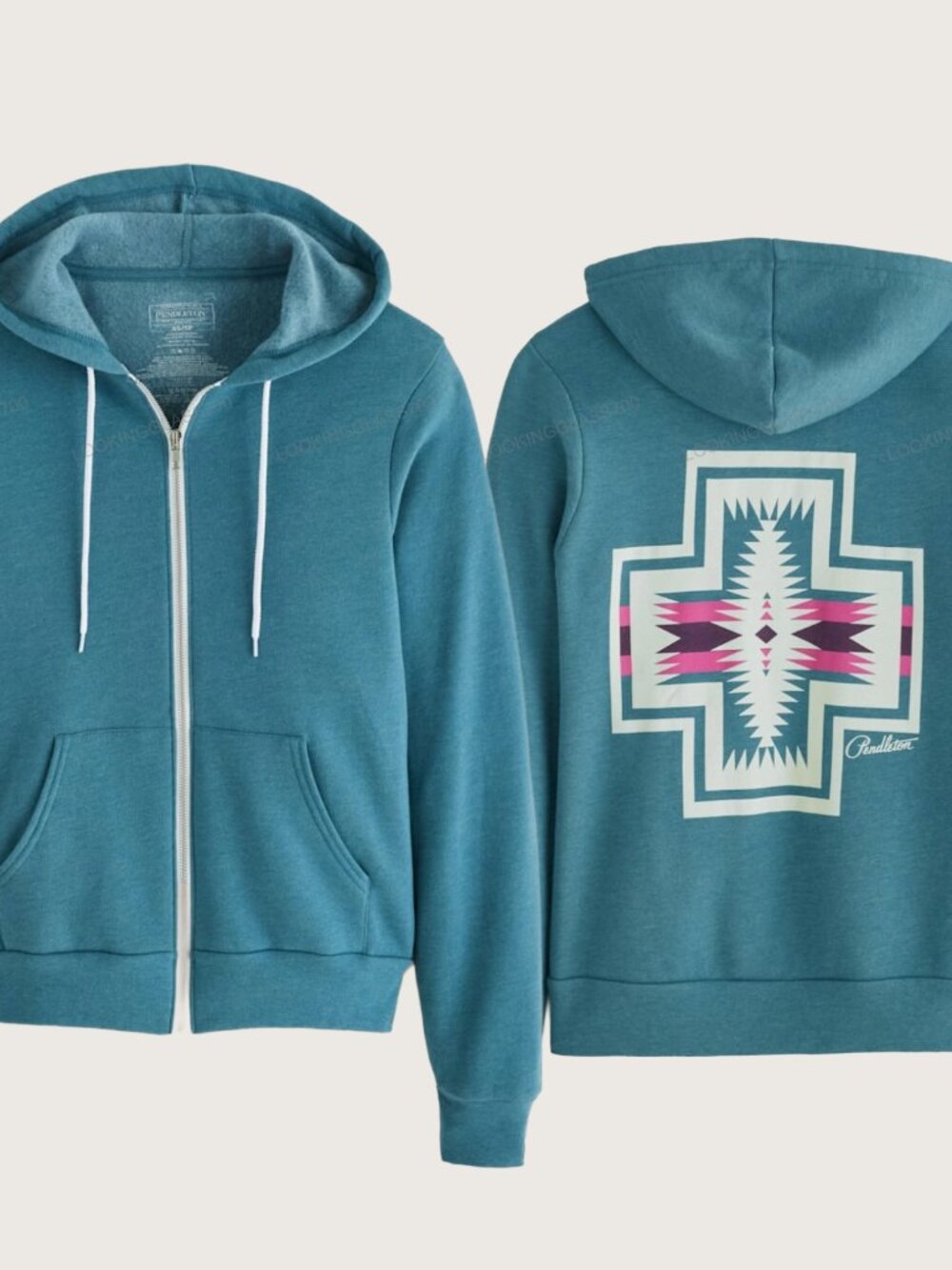 Pendleton Harding Southwestern Graphic Zip Hoodie Deep Teal Oversized XL NWT
